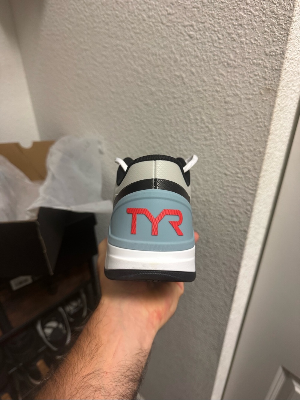 TYR Men's Trainer in Light Blue, Gray and Red Accent